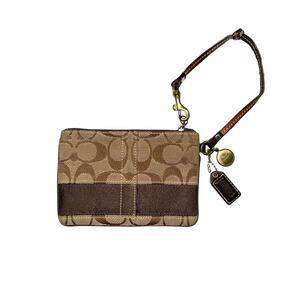Coach Canvas Logo Brown Wristlet